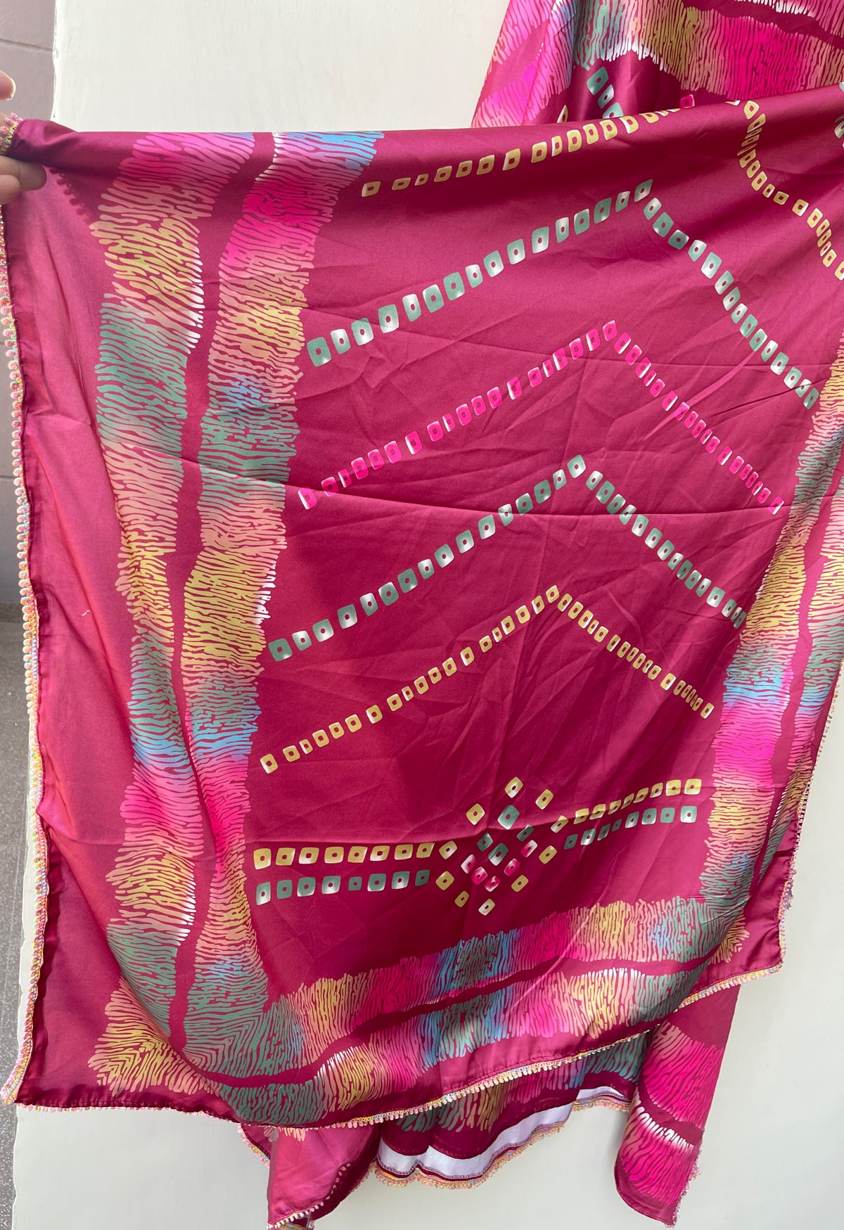 Ikkat Printed Mul Chanderi Unstitched Dress Material Set