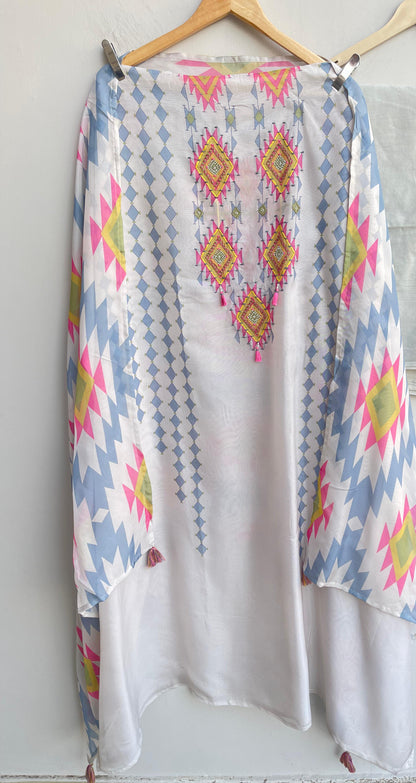 Ikkat print organza fabric unstitched ladies suit Rc18418