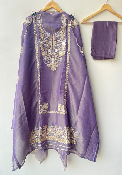 Elegant Shimmer Tissue Organza Unstitched 3 Pcs Suit Set