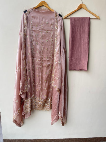 Shimmer glass silk fabric unstitched ladies suit