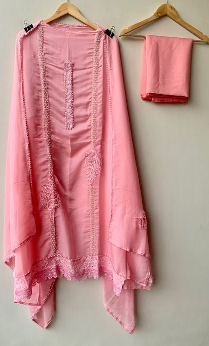 Organza Tuile Embroidered Elegant Unstitched Suit Set