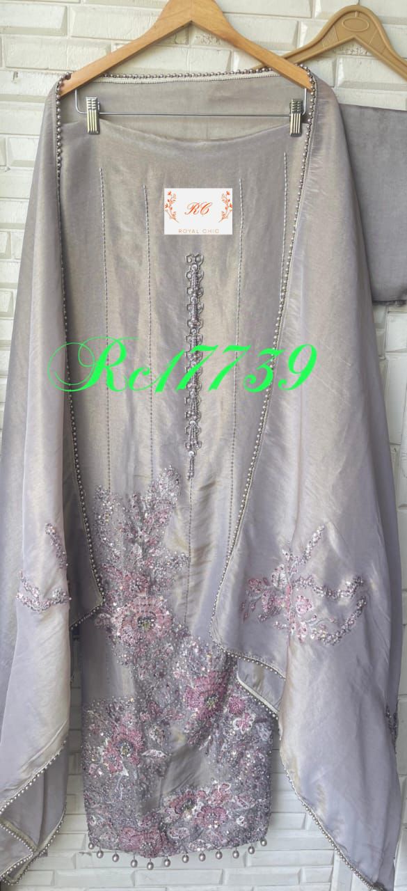 Pure shimmer silk unstitched ladies suit Rc17739
