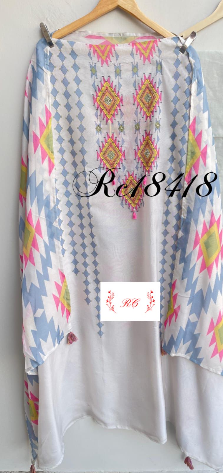 Ikkat print organza fabric unstitched ladies suit Rc18418