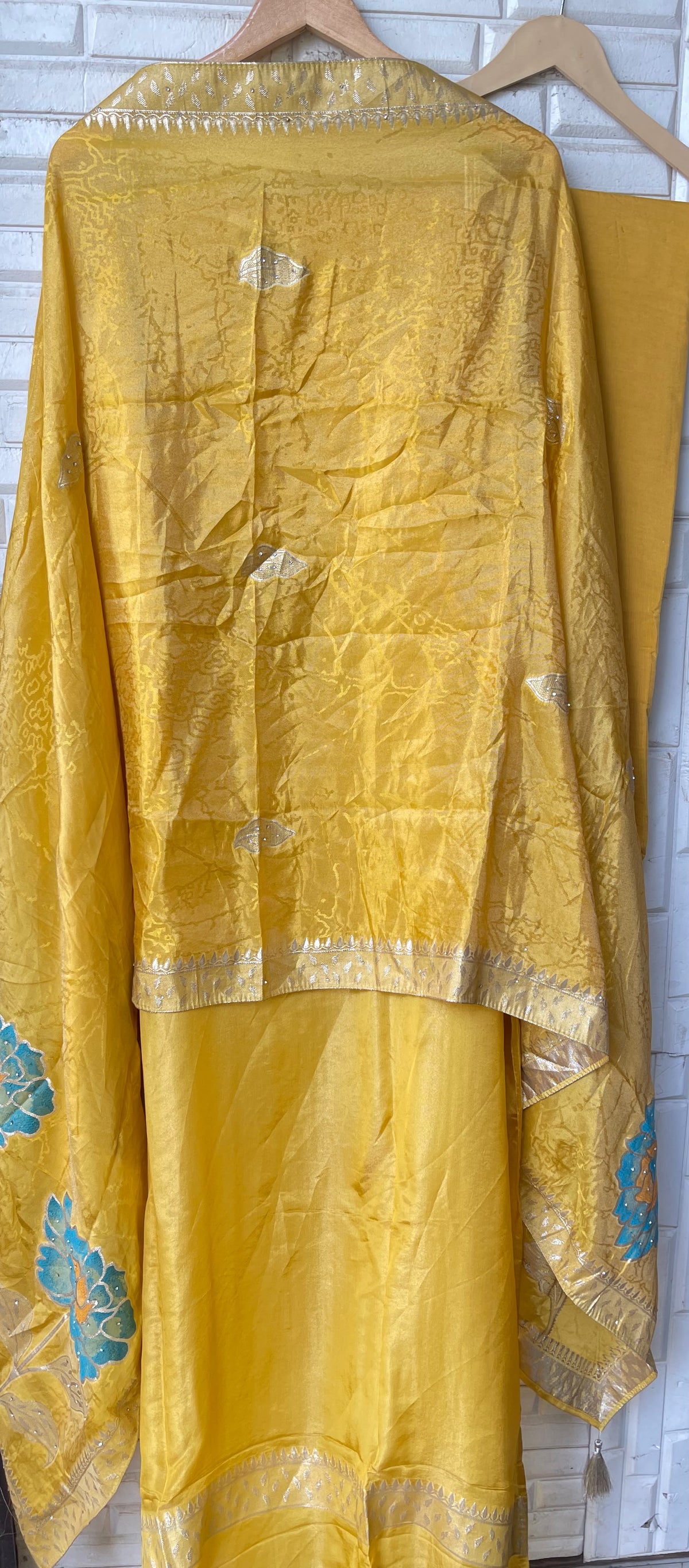 Elegant Shimmer Silk Embroidered Unstitched Designer Suit Set