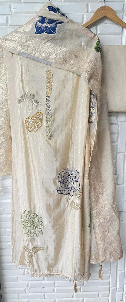 Banarasi shimmer silk unstitched ladies suit Rc17671