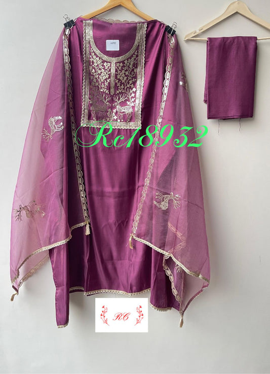 Satin silk unstitched ladies suit Rc18932