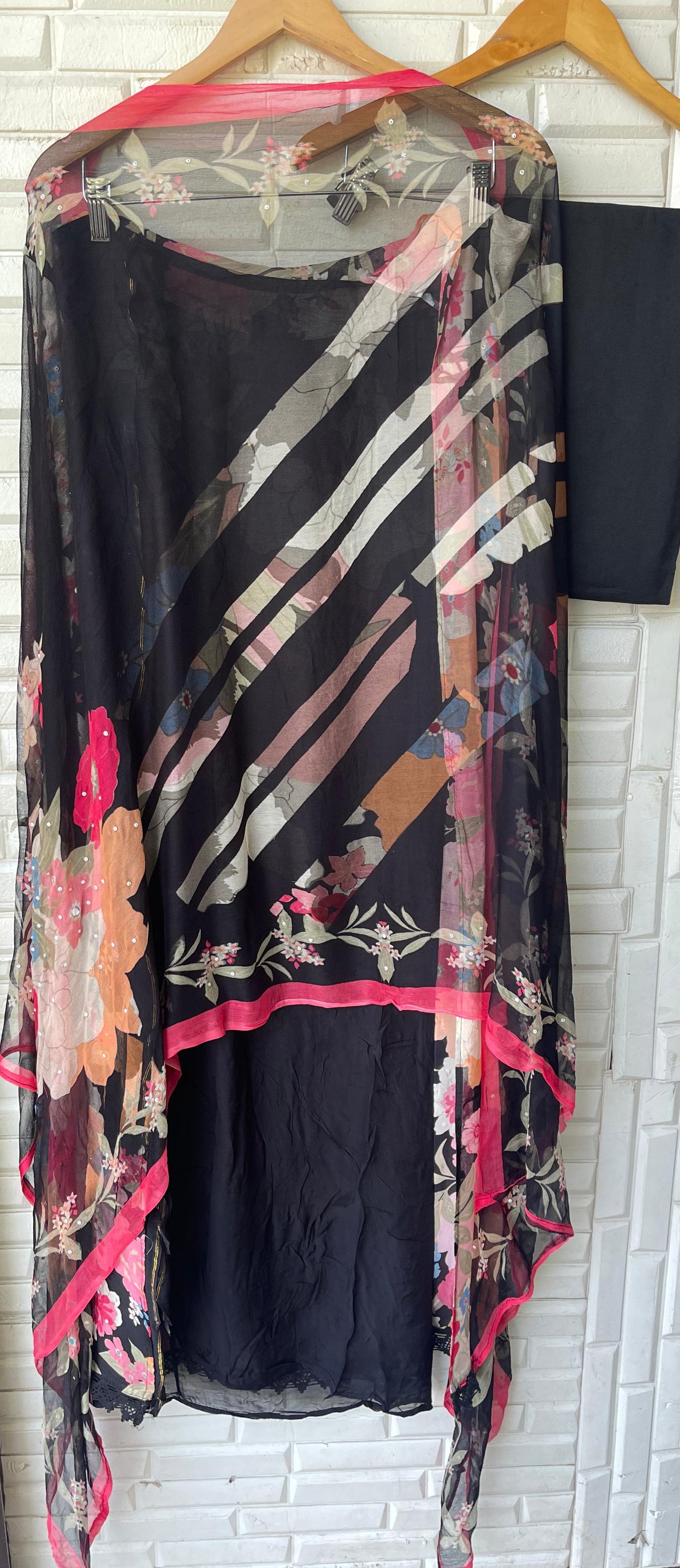 Crape satin unstitched ladies suit Rc17742