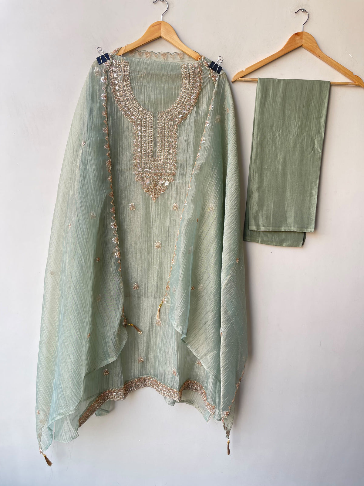 Exquisite Crushed Shimmer Tissue Designer 3 Pcs Suit Set