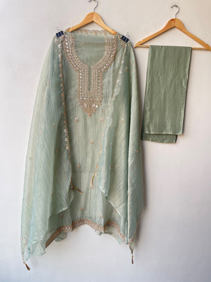 Exquisite Crushed Shimmer Tissue Designer 3 Pcs Suit Set