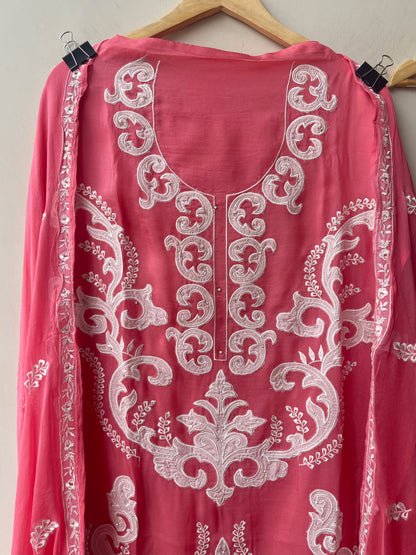 Exquisite Organza Tuile Embroidered Unstitched 3 Pcs Designer Suit Set