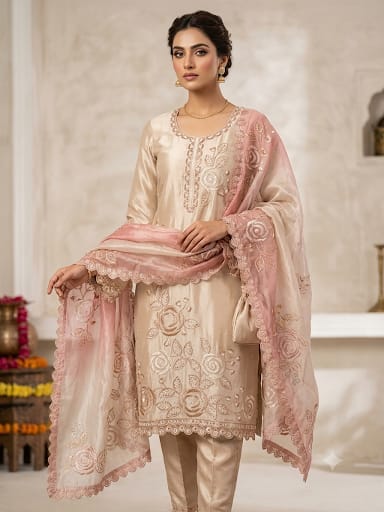 Pure crushed shimmer tissue unstitched ladies suit