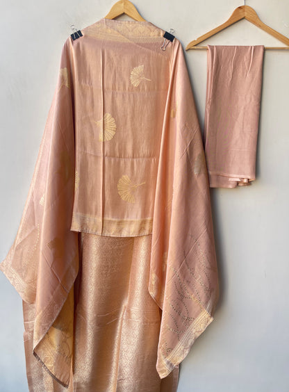 Designer Unstitched Banarasi Shimmer Silk 3pcs Suit Set