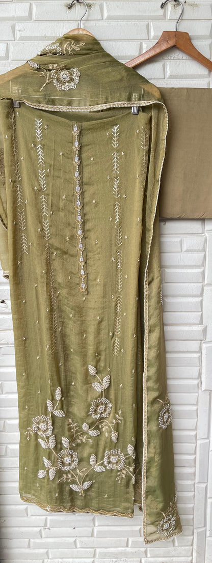 Crushed chinnon silk unstitched ladies suit Rc17661  (b)