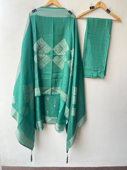 Fine Banarasi shimmer silk unstitched ladies suit Rc19267 (a)
