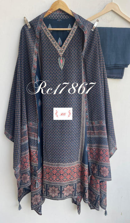 Pure crepe satin unstitched ladies suit Rc17867