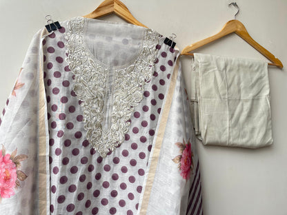 Mul chanderi polka dots ladies printed unstitched suit Rc19209 (a)