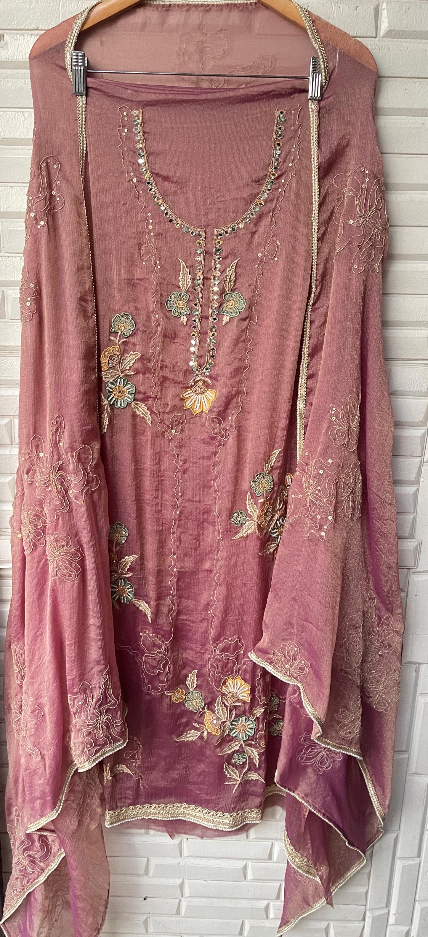 Self crushed shimmer chinon unstitched ladies suit Rc17788 (b)