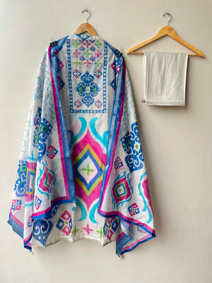 Mul chanderi printed ladies unstitched suit Rc19200