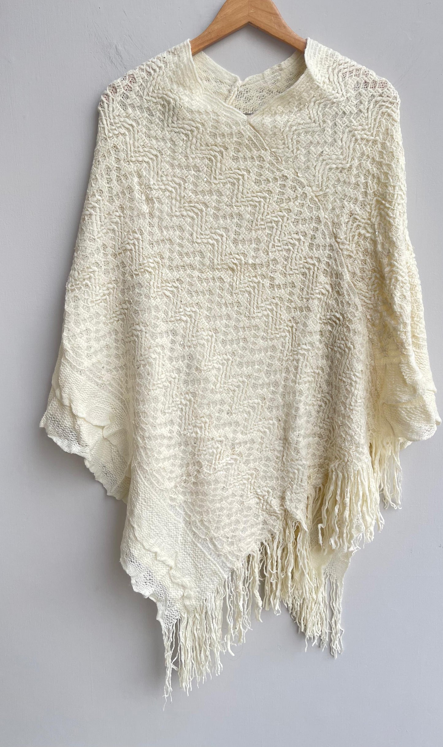 Woolen self ponchos with embroidery Rc17873