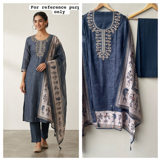 Mul chanderi printed ladies unstitched suit Rc19193