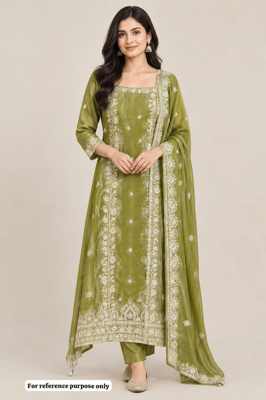 Elegant Shimmer Tissue Embroidered Designer 3 Pcs Unstitched Suit Set