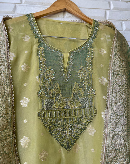 Banarasi shimmer silk unstitched ladies suit Rc17754