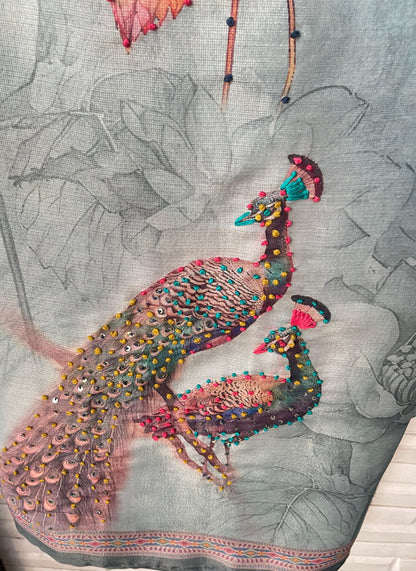 Self linen silk unstitched ladies suit Rc17835 (b)