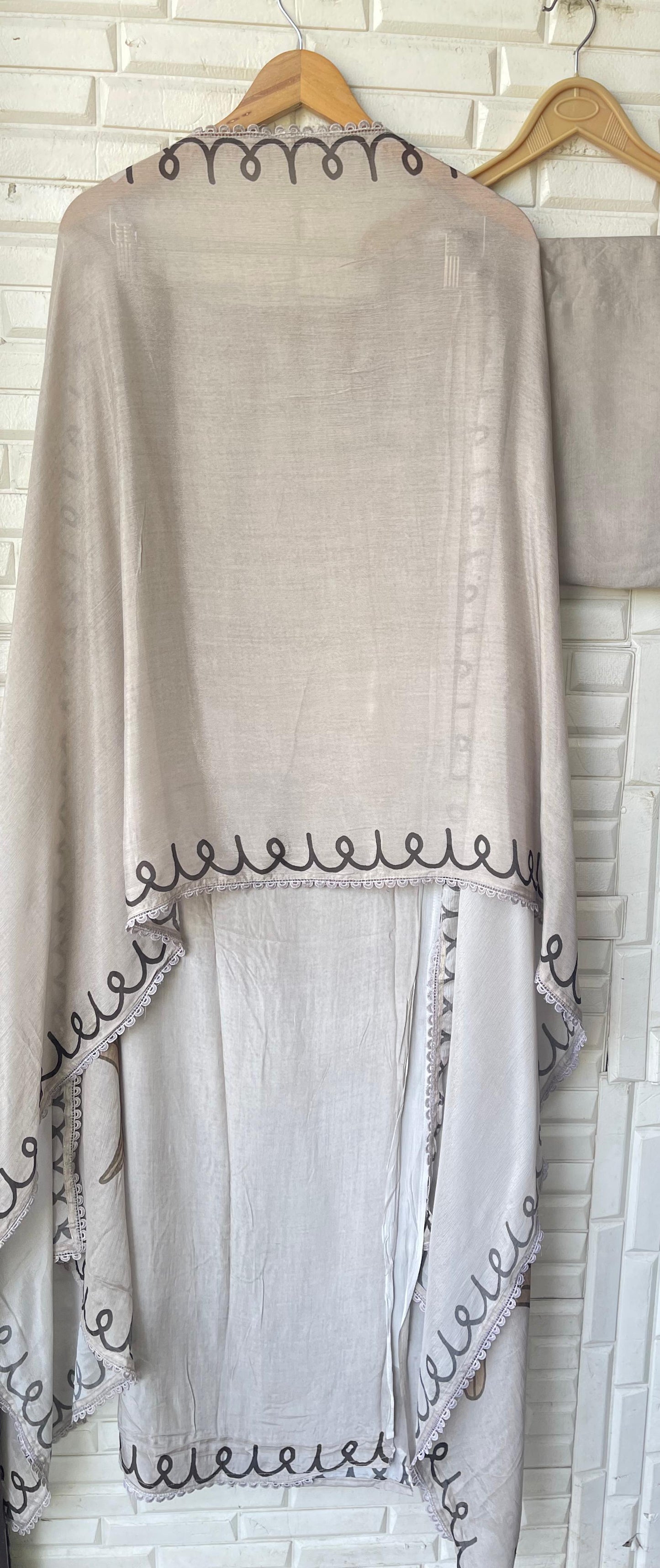 Satin crape unstitched ladies suit Rc17807