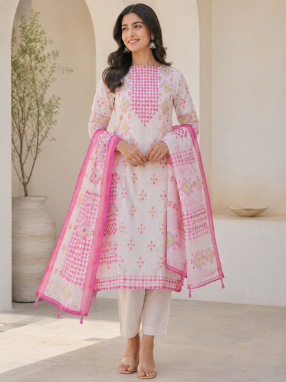 Mul chanderi printed ladies unstitched suit