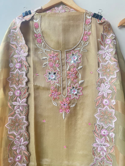 Designer Shimmer Organza Embroidered Unstitched 3pcs Suit Set