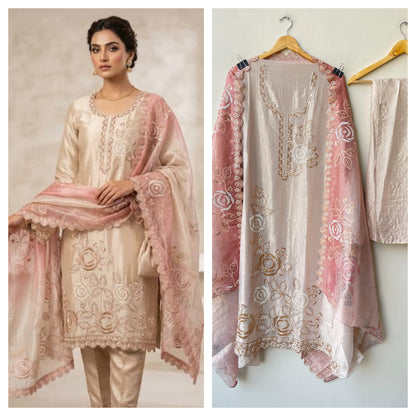Pure crushed shimmer tissue unstitched ladies suit