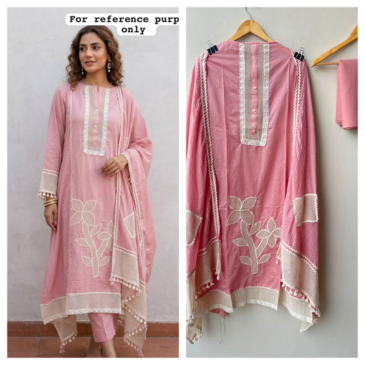 Mul chanderi applique work unstitched ladies suit Rc19172 (a)