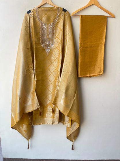 Fine Banarasi shimmer silk unstitched ladies suit Rc19261 (a)