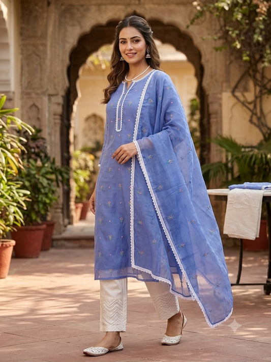 Tuile organza fabric ladies unstitched suit Rc19021