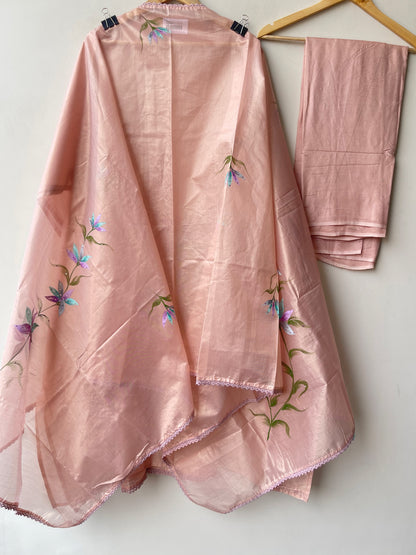 Shimmer Silk Brush Painted Elegant Unstitched Suit Set