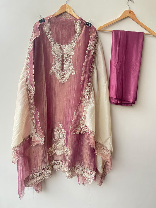 Exquisite Shimmer Tissue Embroidered Unstitched 3 pcs Designer Suit
