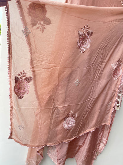 Designer Crepe Satin Resham Embroidered Unstitched Suit Set