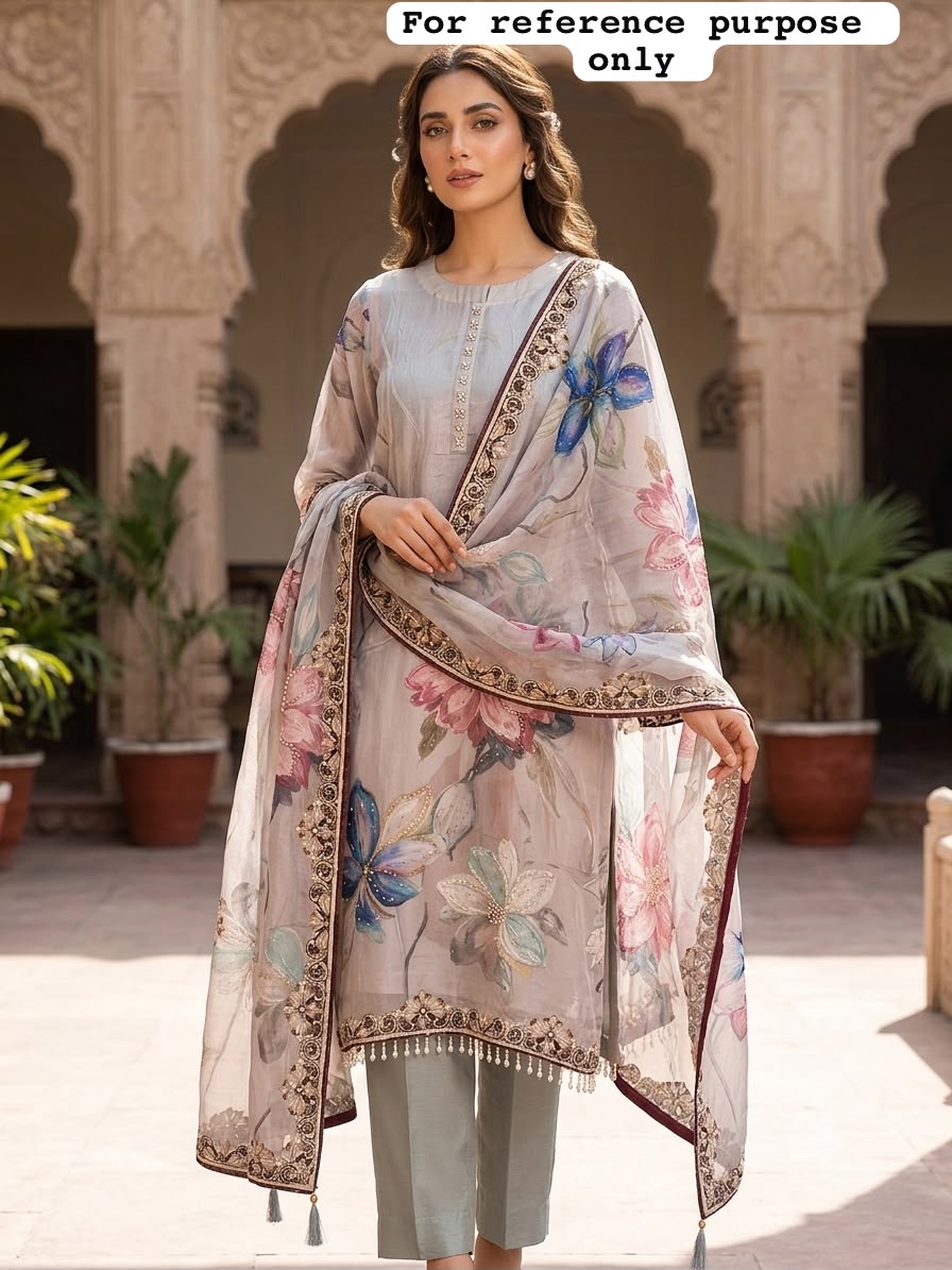 Glass organza printed ladies unstitched suit Rc19205