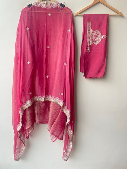 Elegant Designer Shimmer Tissue Embroidered 3 Pcs Unstitched Suit Set