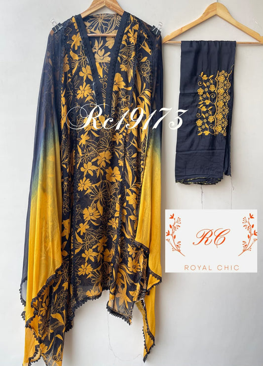 Organza Tuile Printed Ladies Unstitched Suit with Resham Work RC-19173 - Royal Chic by Priti (photo 2)