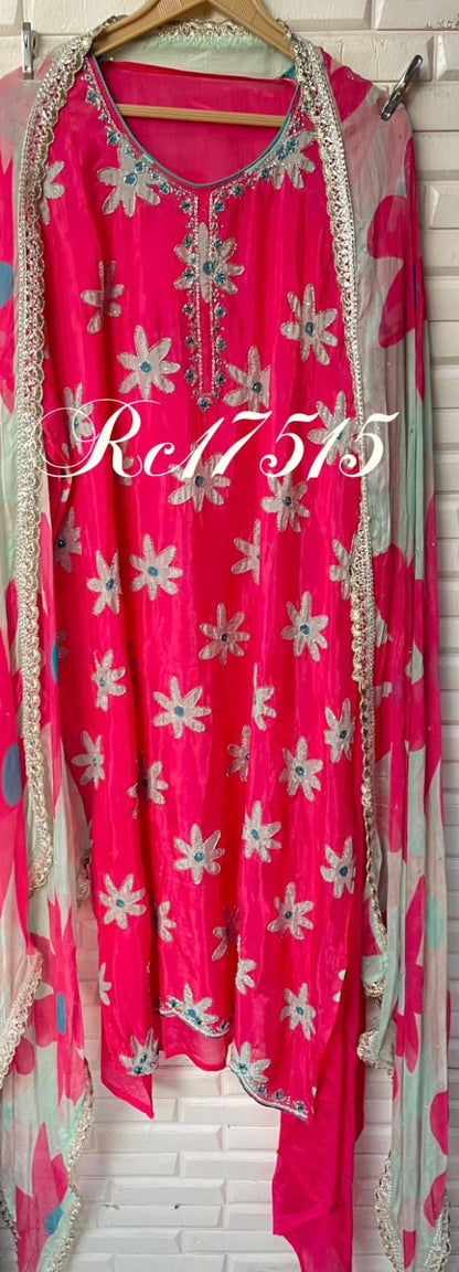 Organza silk unstitched ladies suit Rc17515