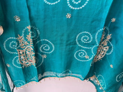 Premium Bandani Printed Organza Unstitched 3 Pcs Designer Suit Set