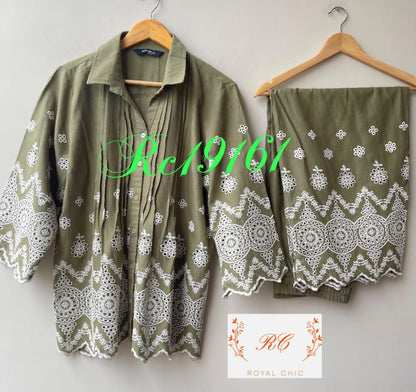 Chikan cotton readymade ladies coord set Rc19161