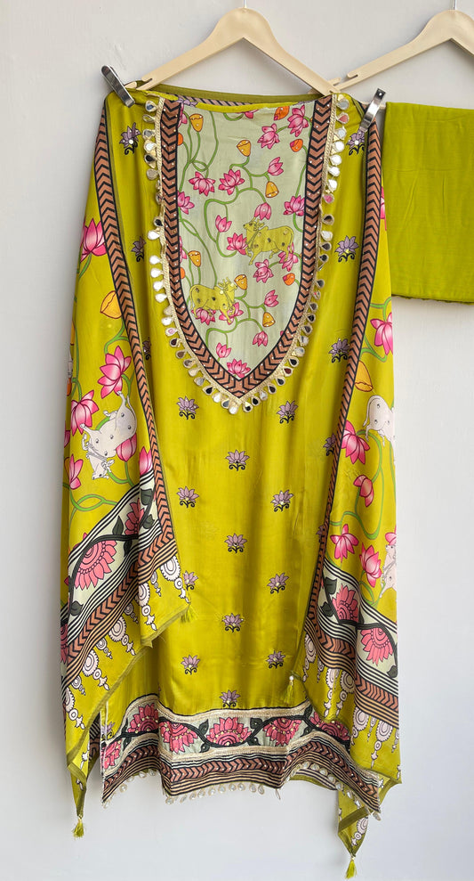 Satin crape unstitched ladies suit Rc17932