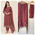 Premium Embroidered Crepe Satin Unstitched 3Pcs Suit Set