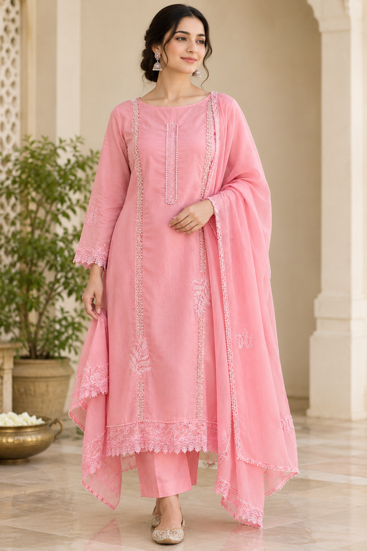 Organza Tuile Embroidered Elegant Unstitched Suit Set