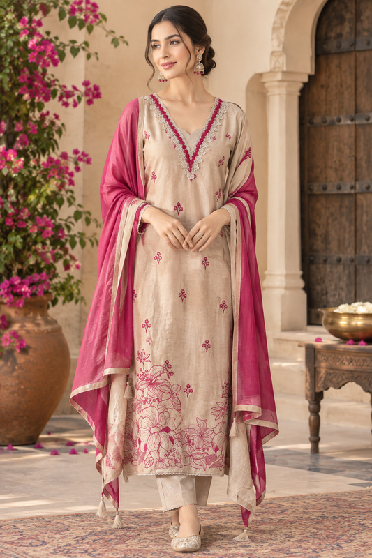 Elegant Resham Embroidered Unstitched Suit Set