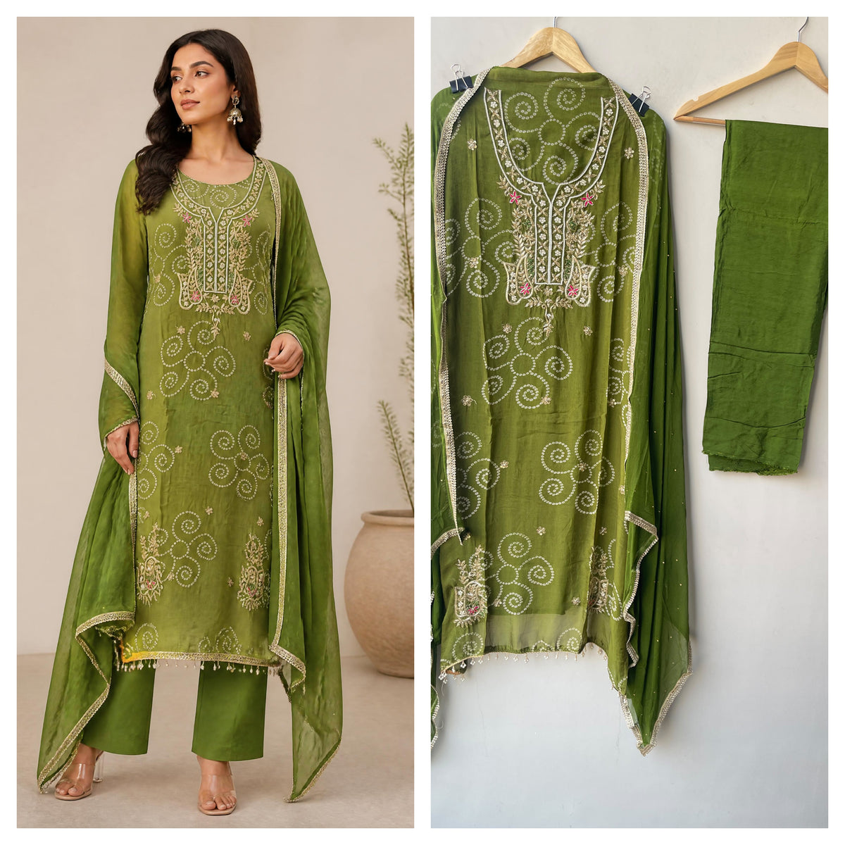 Premium Bandani Printed Organza Unstitched 3 Pcs Designer Suit Set