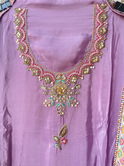 Premium Embroidered Crepe Satin Unstitched 3 Pcs Designer Suit Set