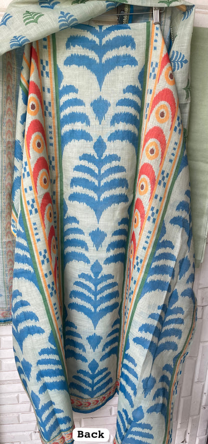 Shimmer Linen Printed Unstitched Designer Suit Set